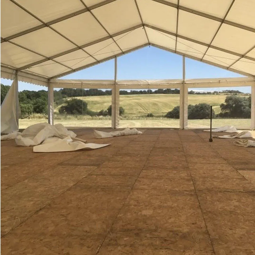 Marquee flooring being installed