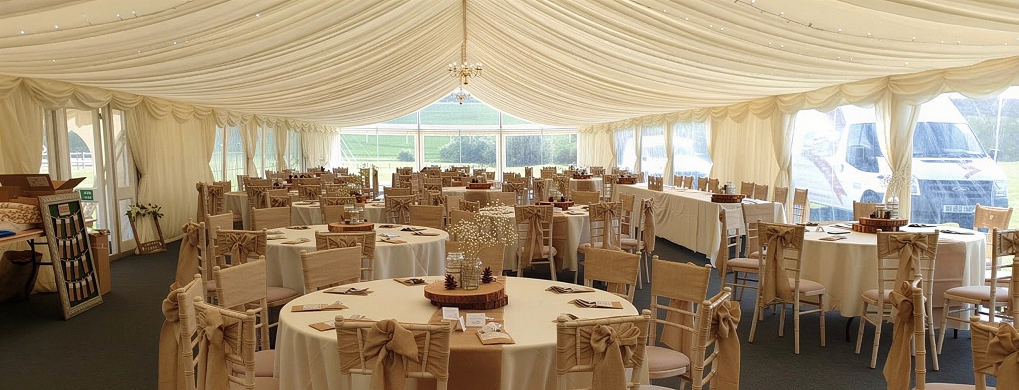 Wedding marquee interior with decoration