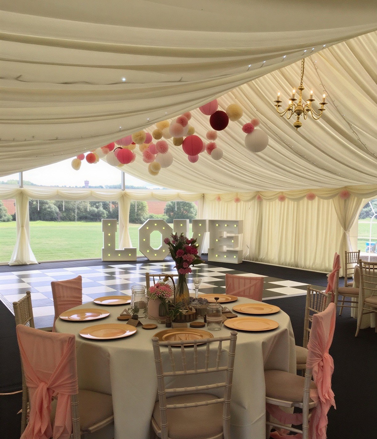 Wedding marquee interior lighting